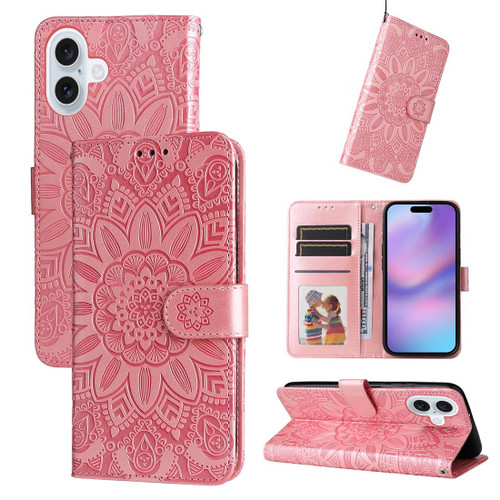iPhone 17 Embossed Sunflower Leather Phone Case - Pink