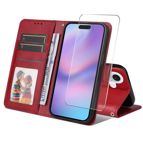 iPhone 17 ENKAY Card Wallet Calf Texture Leather Phone Case with Thickened Glue No White Edge Film - Red