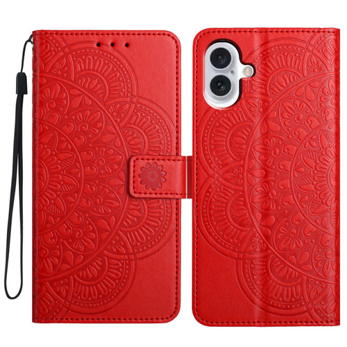 iPhone 17 Flower Embossed Leather Phone Case - Red