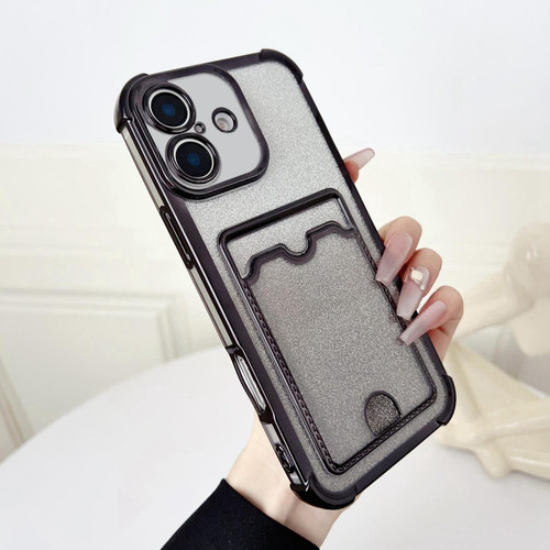 iPhone 17 Four-cornered Glitter Electroplated Card Bag TPU Phone Case - Black