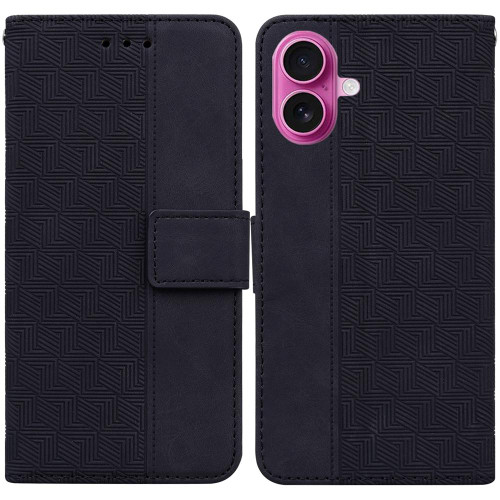 iPhone 17 Geometric Embossed Leather Phone Case - Black