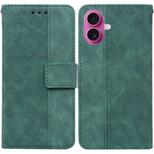 iPhone 17 Geometric Embossed Leather Phone Case - Green
