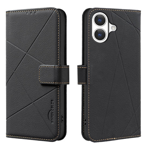 iPhone 17 Geometric Pattern RFID Leather Phone Case - Black