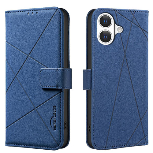 iPhone 17 Geometric Pattern RFID Leather Phone Case - Blue