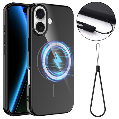 iPhone 17 Glossy TPU Shockproof MagSafe Phone Case with Lanyard - Black