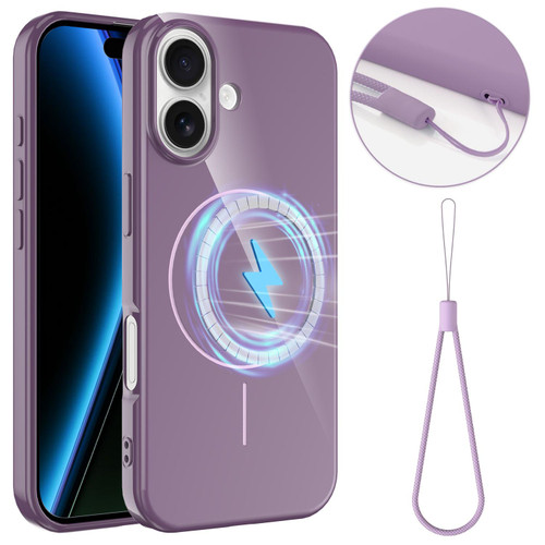 iPhone 17 Glossy TPU Shockproof MagSafe Phone Case with Lanyard - Purple