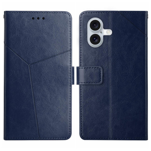 iPhone 17 HT01 Y-shaped Pattern Flip Leather Phone Case - Blue