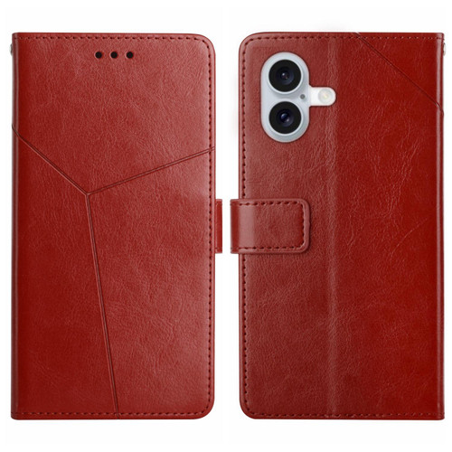 iPhone 17 HT01 Y-shaped Pattern Flip Leather Phone Case - Brown
