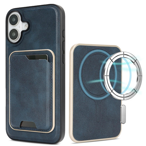 iPhone 17 Kalebol Slim MagSafe Ring Magnetic Card Bag Leather Phone Case - Blue