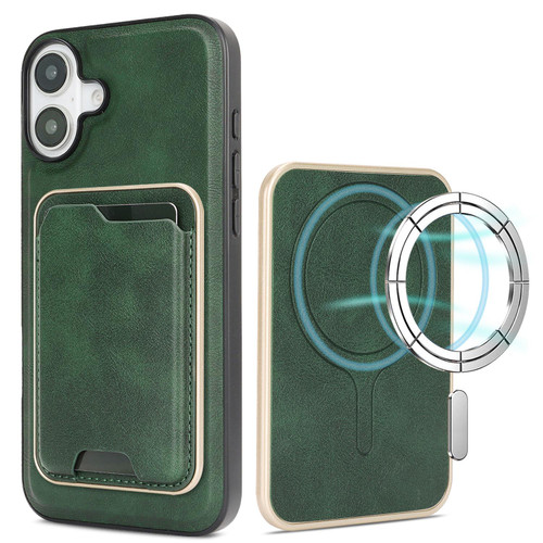 iPhone 17 Kalebol Slim MagSafe Ring Magnetic Card Bag Leather Phone Case - Green