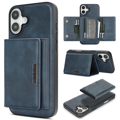 iPhone 17 Kalebol Strong Magnetic MagSafe Tri-Fold Wallet Leather Phone Case - Blue