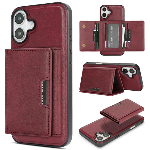 iPhone 17 Kalebol Strong Magnetic MagSafe Tri-Fold Wallet Leather Phone Case - Red