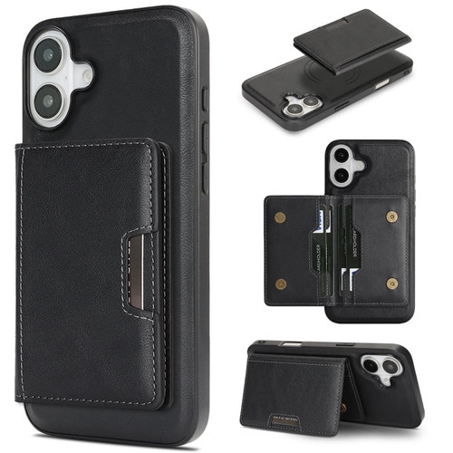 iPhone 17 Kalebol Strong MagSafe Magnetic Two-Fold Card Bag Leather Phone Case - Black