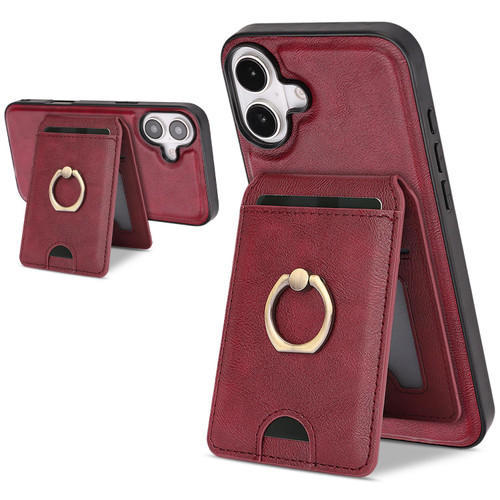iPhone 17 Kalebol Strong MagSafe Ring Magnetic Card Bag Holder Leather Phone Case - Red