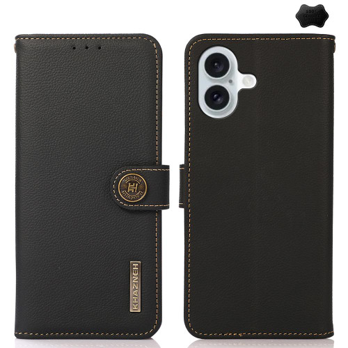 iPhone 17 KHAZNEH Custer Genuine Leather RFID Phone Case - Black