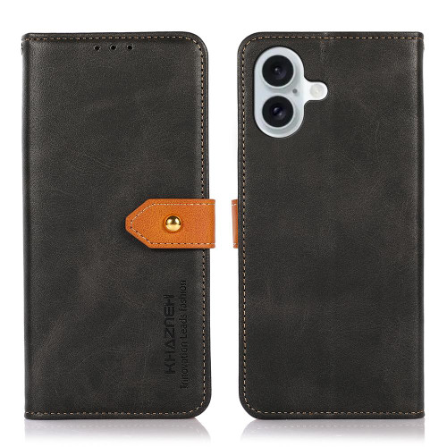 iPhone 17 KHAZNEH Dual-color Cowhide Texture Flip Leather Phone Case - Black