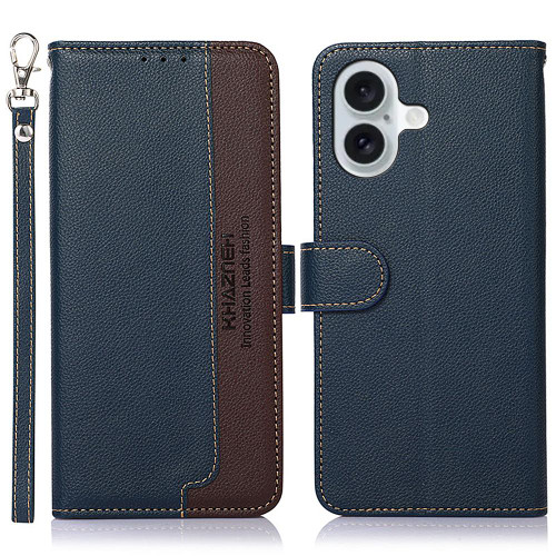 iPhone 17 KHAZNEH Litchi Texture Leather RFID Phone Case - Blue