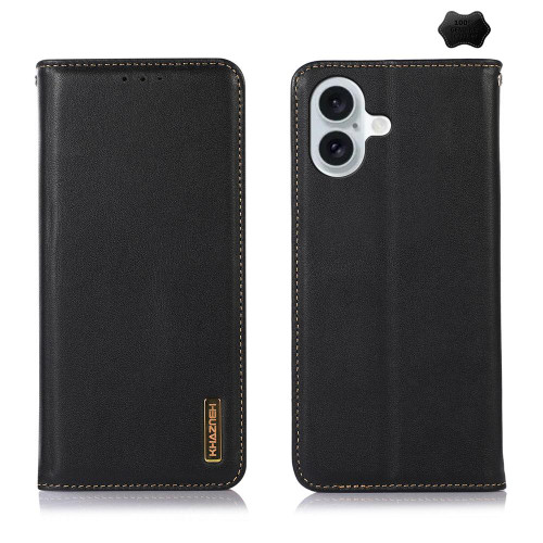 iPhone 17 KHAZNEH Nappa Top Layer Cowhide Leather Phone Case - Black