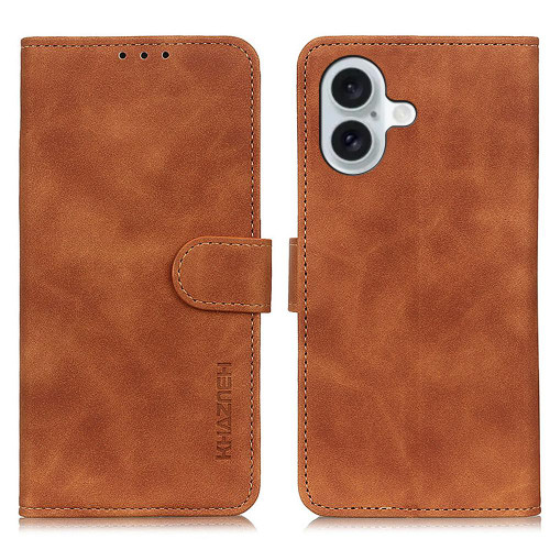iPhone 17 KHAZNEH Retro Texture Leather Phone Case - Brown