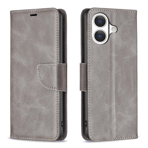 iPhone 17 Lambskin Texture Pure Color Flip Leather Phone Case - Grey