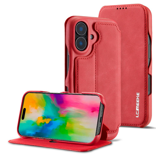iPhone 17 LC.IMEEKE Hon Ancient Series Flip Leather Phone Case - Red