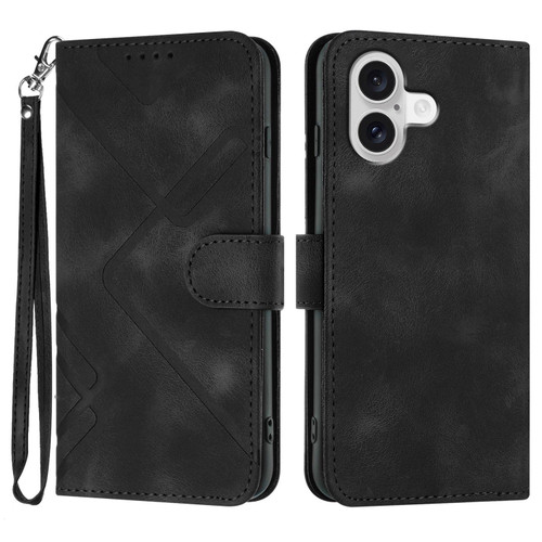 iPhone 17 Line Pattern Skin Feel Leather Phone Case - Black iPhone 17 Line Pattern Skin Feel Leather Phone Case - Black
