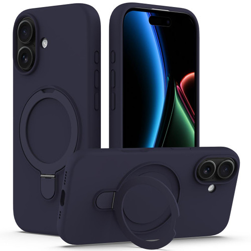 iPhone 17 Liquid Silicone MagSafe Magnetic Phone Case with Ring Holder - Midnight Blue