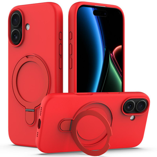 iPhone 17 Liquid Silicone MagSafe Magnetic Phone Case with Ring Holder - Red