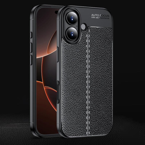 iPhone 17 Litchi Texture Shockproof TPU Phone Case - Black
