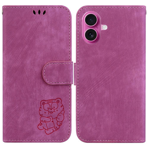 iPhone 17 Little Tiger Embossed Leather Phone Case - Rose Red
