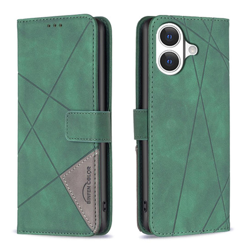 iPhone 17 Magnetic Buckle Rhombus Texture Leather Phone Case - Green