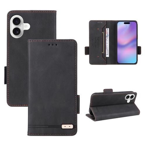 iPhone 17 Magnetic Clasp Leather Phone Case - Black