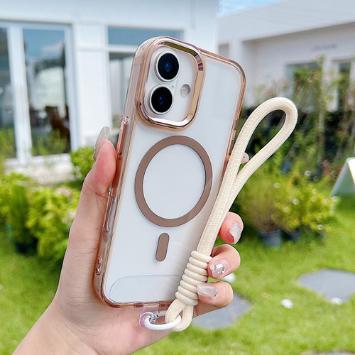 iPhone 17 MagSafe Magnetic Clear Phone Case with Wrist Strap - Gold