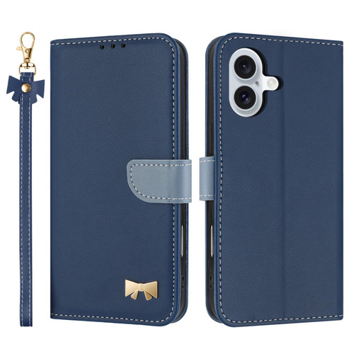 iPhone 17 Pro Metal Bow Leather Phone Case with Hand Strap - Light