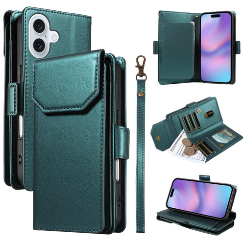 iPhone 17 Multi Card Wallet Leather Phone Case with Strap - Green iPhone 17 Multi Card Wallet Leather Phone Case with Strap - Green