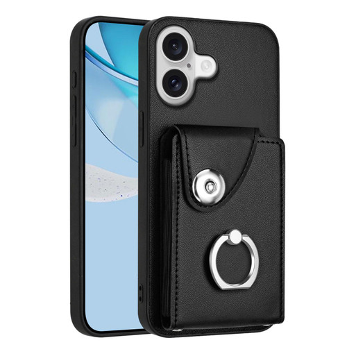 iPhone 17 Organ Card Bag Ring Holder Phone Case - Black