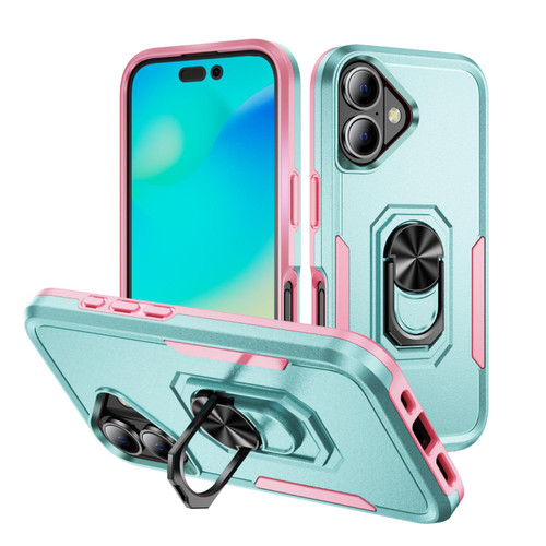 iPhone 17 Pioneer Armor Heavy Duty PC + TPU Phone Case with Holder - Green+Pink iPhone 17 Pioneer Armor Heavy Duty PC + TPU Phone Case with Holder - Green+Pink