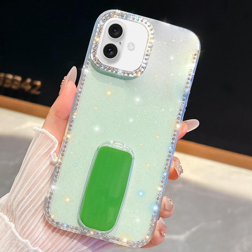 iPhone 17 Rhinestone Glitter TPU 4-corners Anti-fall Phone Case with Holder - Light Green