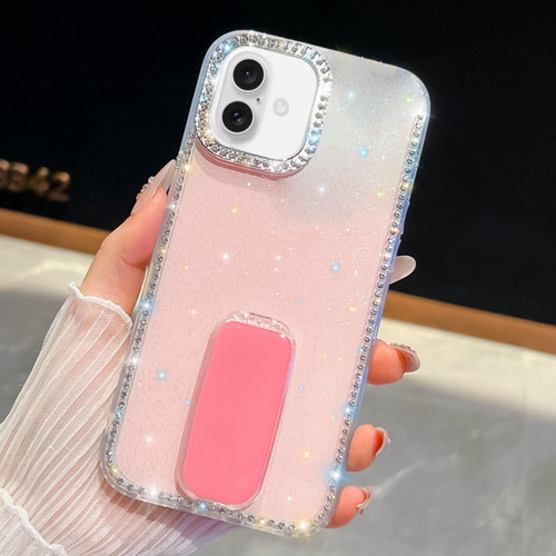 iPhone 17 Rhinestone Glitter TPU 4-corners Anti-fall Phone Case with Holder - Light Pink