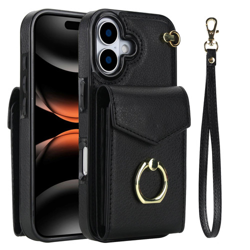 iPhone 17 Ring Holder RFID Card Slot Phone Case - Black