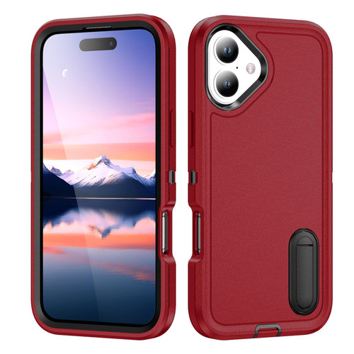iPhone 17 Rugged PC + Silicone Phone Case with Holder - Red+Black