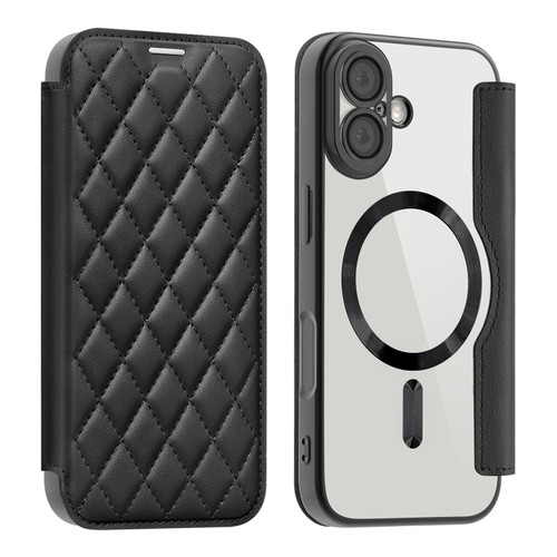 iPhone 17 Shield Magsafe RFID Anti-theft Rhombus Leather Phone Case - Black