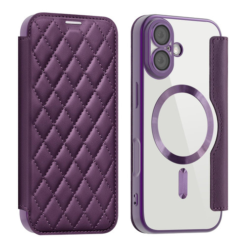 iPhone 17 Shield Magsafe RFID Anti-theft Rhombus Leather Phone Case - Purple