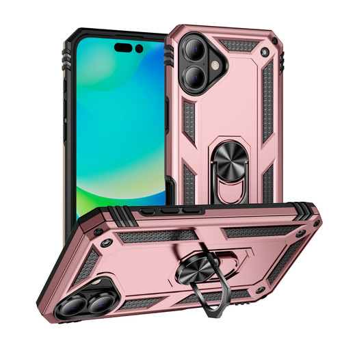 iPhone 17 Shockproof TPU Hybrid PC Phone Case with Holder - Rose Gold