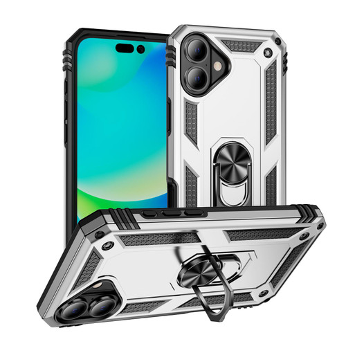 iPhone 17 Shockproof TPU Hybrid PC Phone Case with Holder - Silver