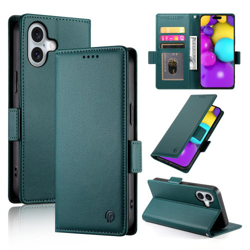 iPhone 17 Side Buckle Magnetic Frosted Leather Phone Case - Dark Green