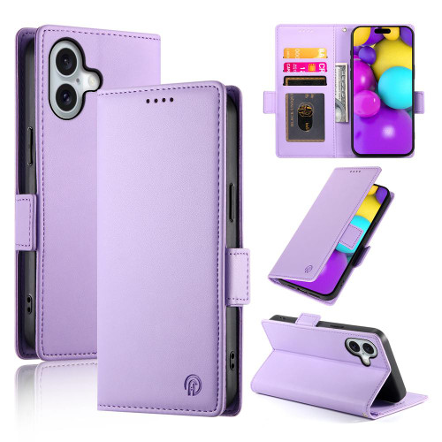 iPhone 17 Side Buckle Magnetic Frosted Leather Phone Case - Purple