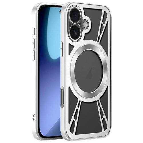 iPhone 17 Silicone Cooling Hollow Metal MagSafe Phone Case - Silver