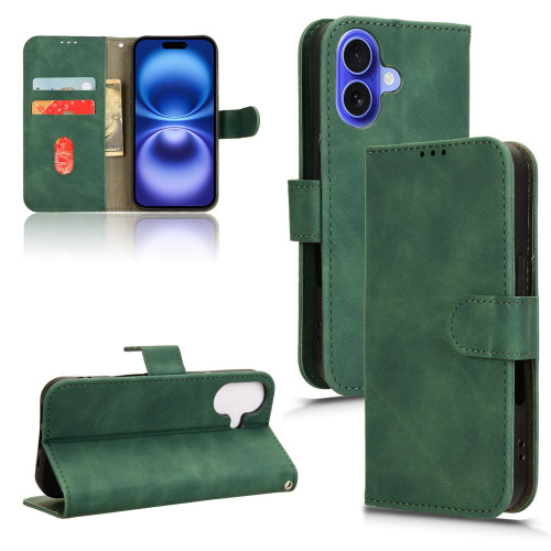 iPhone 17 Skin Feel Magnetic Flip Leather Phone Case - Green