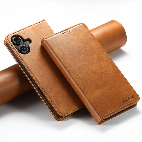 iPhone 17 Suteni Calf Texture Horizontal Flip Leather Phone Case - Khaki